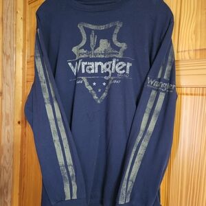 Wrangler Navy Long Sleeve Tee with Olive Graphic & Stripes
